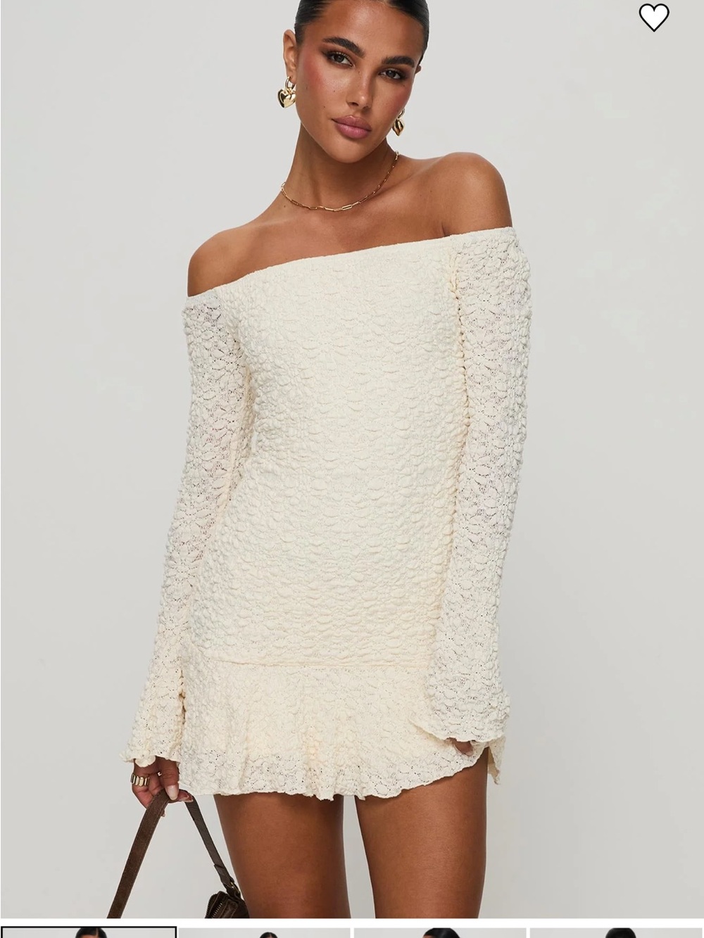 Princess Polly Cream Textured Off-Shoulder Dress